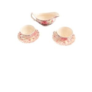 Johnson Brothers VTG Rose Chintz Pink Floral England 2‎ Teacup and Saucer Set
